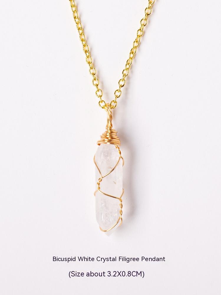 Natural crystal raw stone hexagonal prism ornaments double-pointed crystal column pentagram winding jewelry men and women pendants