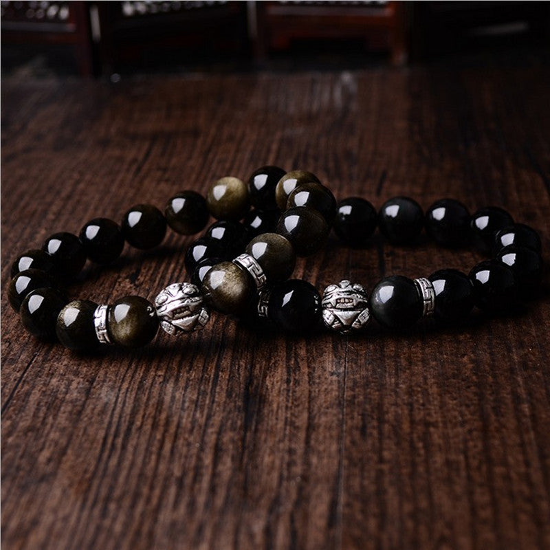 Obsidian Mata Pelangi Semulajadi, Gelang Pixiu, Gelang Jin Yaoshi untuk Lelaki dan Wanita, Cincin Tunggal untuk Pasangan, Kristal Manik Buddha, Gelang 