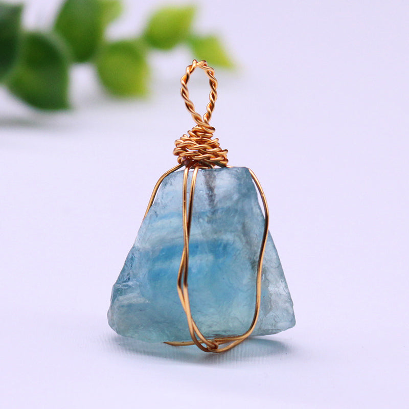Natural crystal rough stone pendant, fluorite, hand-woven, collarbone chain necklace, jewelry, gift, simple pendant 