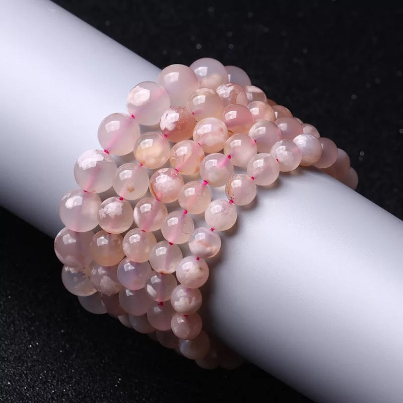 Gelang Batu Akik Bunga Sakura Asli, Gelang Bulatan Tunggal 