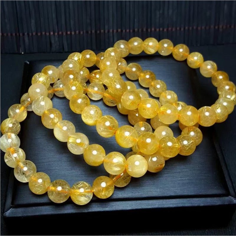 Gelang kristal asli, gelang kristal rambut emas Brazil, kristal titanium, kristal sutera emas, gelang, pasangan, pemindahan, barang kemas fesyen 