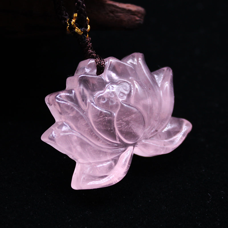 Natural crystal pendants, rose crystal lotus, flowers, rough stones, necklaces, pendants, gifts 