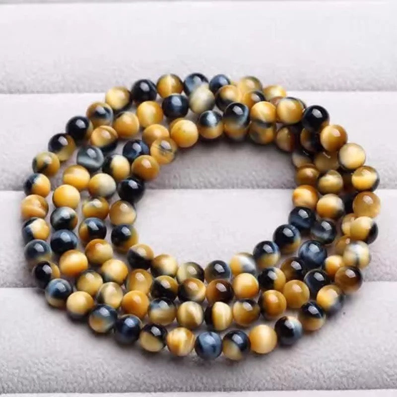 Gelang batu mata harimau fantasi semulajadi, tiga bulatan, lelaki, model wanita, batu jernih harimau biru kuning, gelang berbilang bulatan, pasangan, aksesori fesyen 