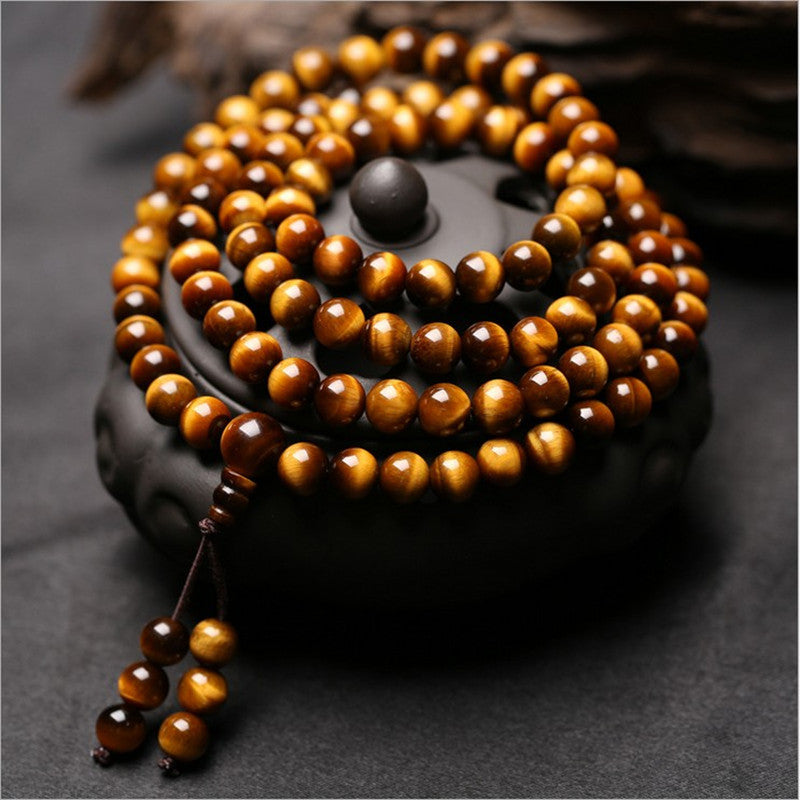 Natural gold tiger's eye, yellow tiger's eye bracelet, 108 beads bracelet, tiger's eye crystal, couple jewelry