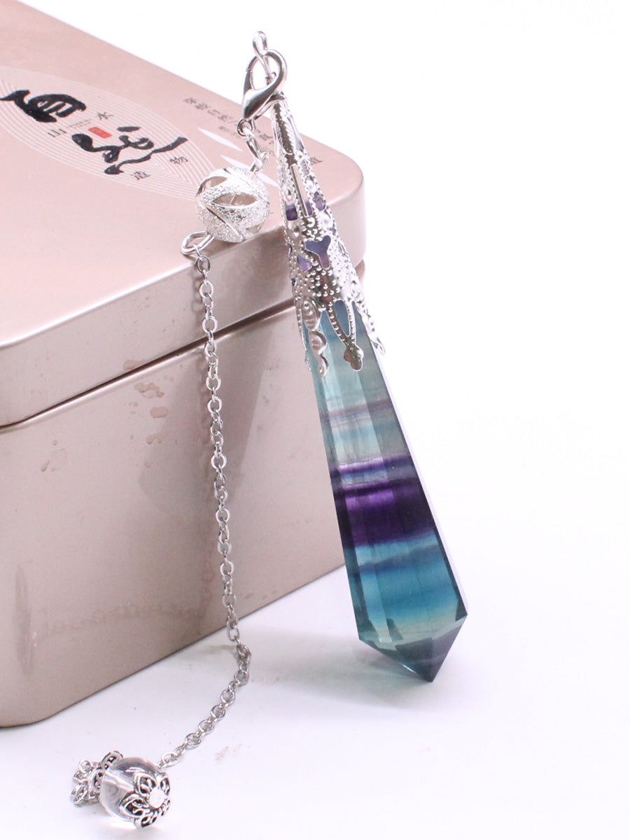 Natural crystal pendulum pendant, colored fluorite, single point, crystal rough stone, men's and women's necklaces, gifts, tail chains 