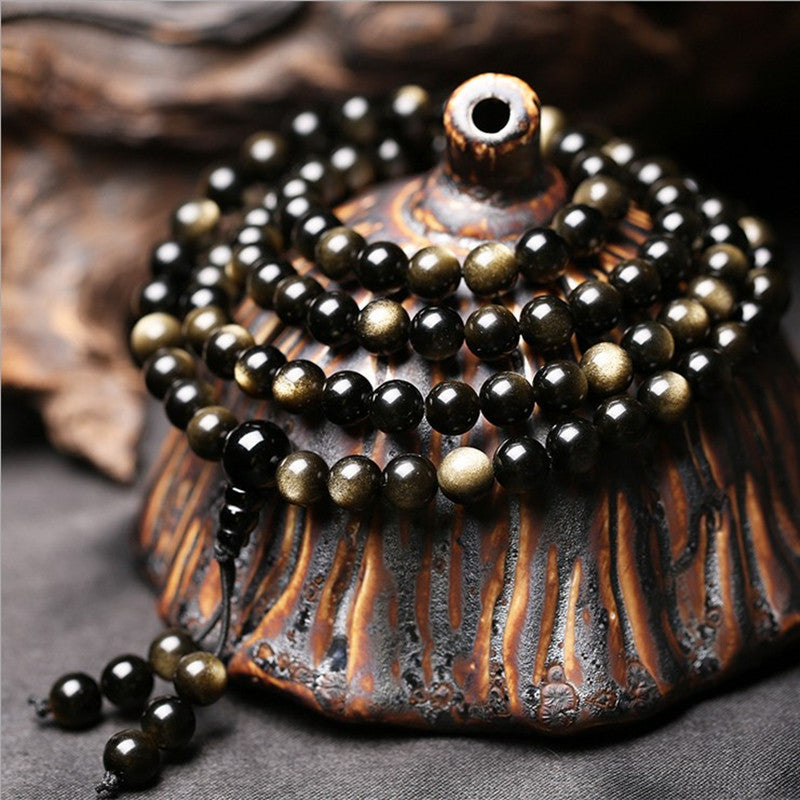 Gelang Obsidian Asli, Lelaki dan Wanita, Gelang Manik Buddha 108, Hadiah Barang Kemas Pasangan Kristal