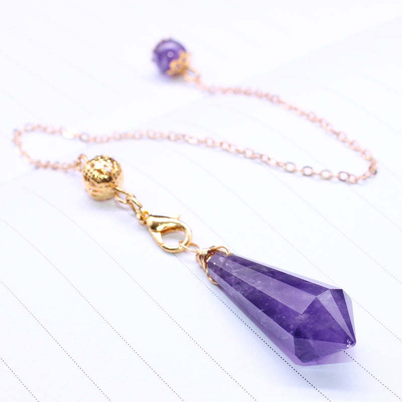 Natural amethyst pendulum pendant, raw stone ore with tail chain pendant, men and women models, birthday gift, jewelry, necklace 