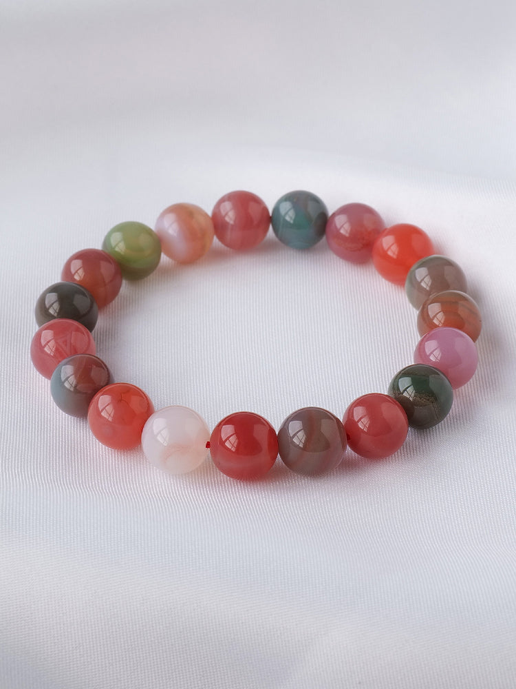 Sumber Garam Kristal Asli, Gelang Manik Batu Akik, Batu Akik Warna-warni Warna Gula-gula, Gelang Kristal Bulatan Tunggal, Barang Kemas 