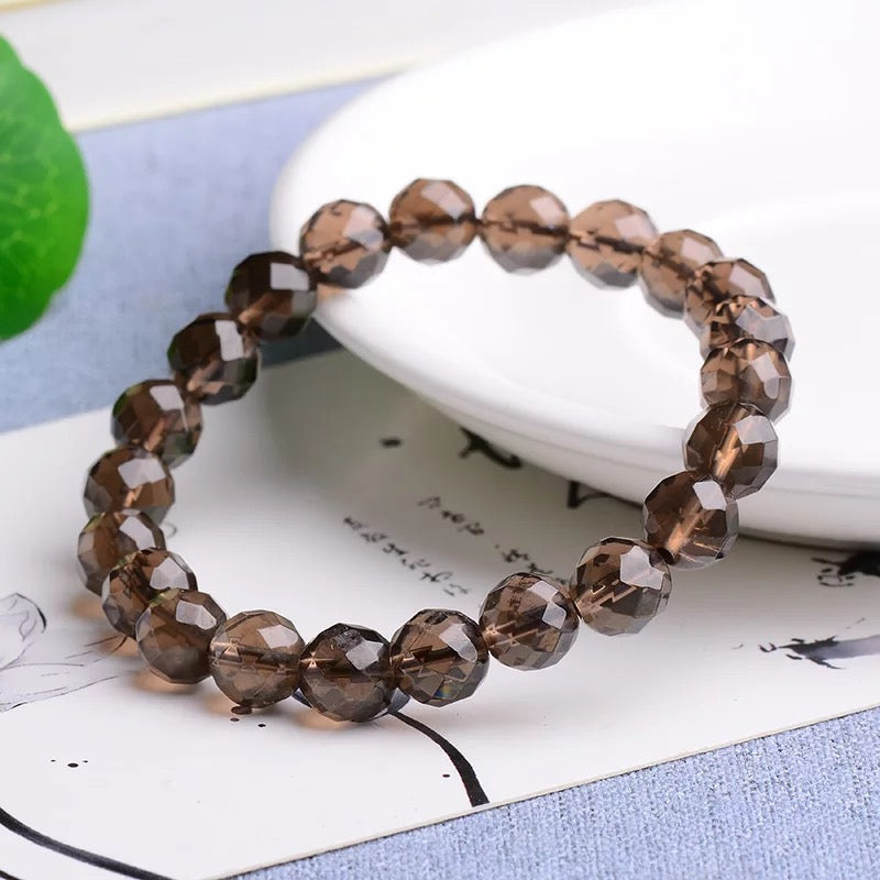 Gelang kristal teh asli. 64 faset, faset, gelang kuarza berasap 
