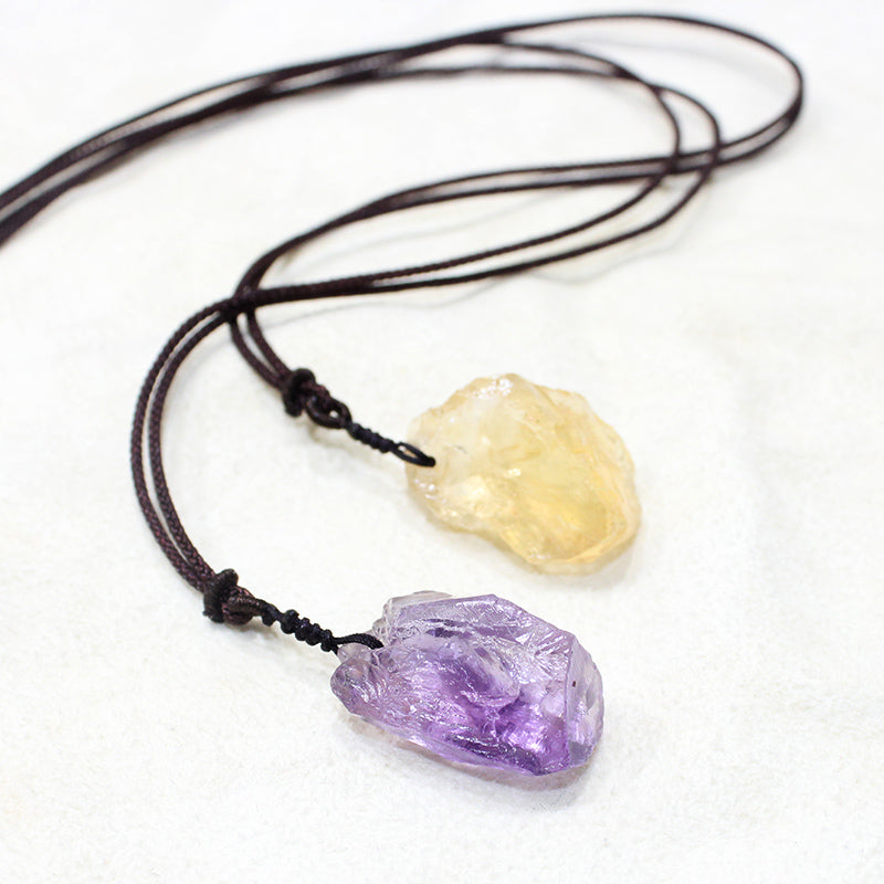 Natural crystal raw stone pendants, purple and yellow mineral crystals, men's and women's necklaces, clavicle chains, jewelry, gemstones, pendants 
