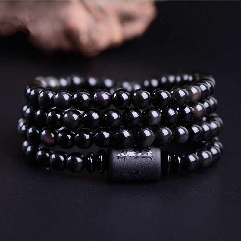 Gelang Obsidian Mata Pelangi Semulajadi, Gelang Manik Buddha Kristal 