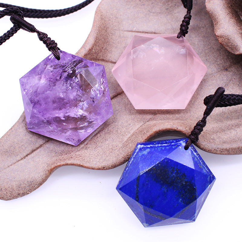 Crystal raw stone pendant, natural white crystal hexagram pendant, male and female couple, necklace 