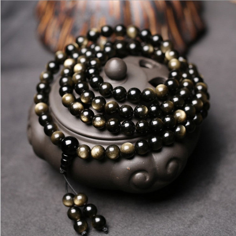 Gelang Obsidian Asli, Lelaki dan Wanita, Gelang Manik Buddha 108, Hadiah Barang Kemas Pasangan Kristal