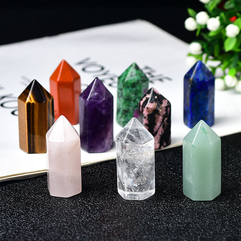 Lajur bucu tunggal semulajadi, hiasan tatasusunan tujuh bintang, lajur kristal heksagon, lapis lazuli, kristal putih, kristal merah jambu, fluorit, opal 