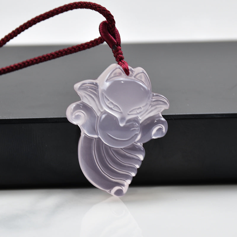 Natural ice powder, crystal fox pendant, nine-tailed fox, peach blossom rough stone, male and female couples, necklaces, pendants, gifts 