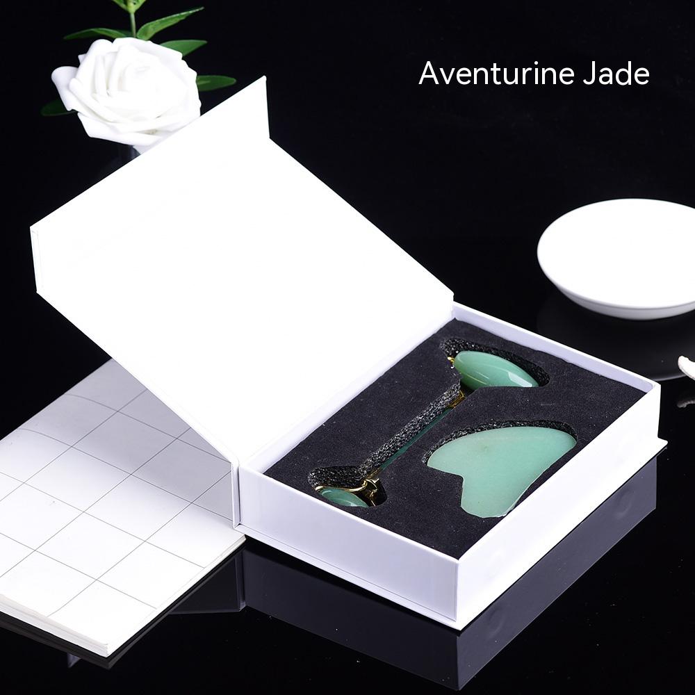 Runyangshi Natural Crystal Facial Roller Massager Whole Body Gua Sha Board Massage Jade Gift Box Set