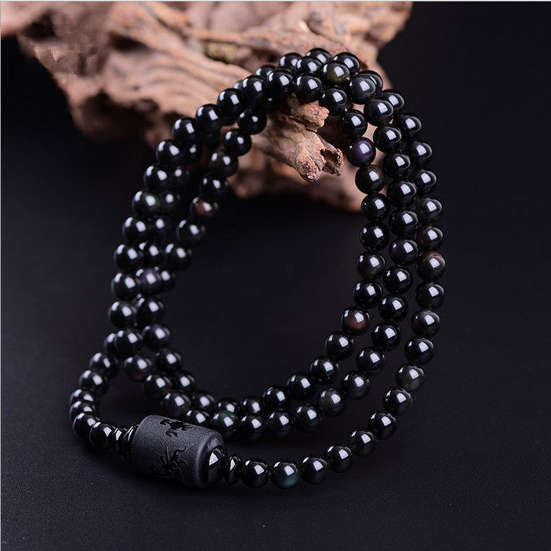 Gelang Obsidian Mata Pelangi Semulajadi, Gelang Manik Buddha Kristal 