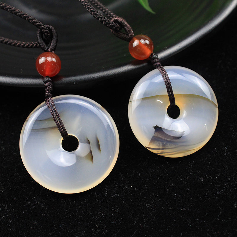 Natural agate rough stone pendant, marine chalcedony crystal, safety buckle, necklace for men and women, clavicle chain, pendant 