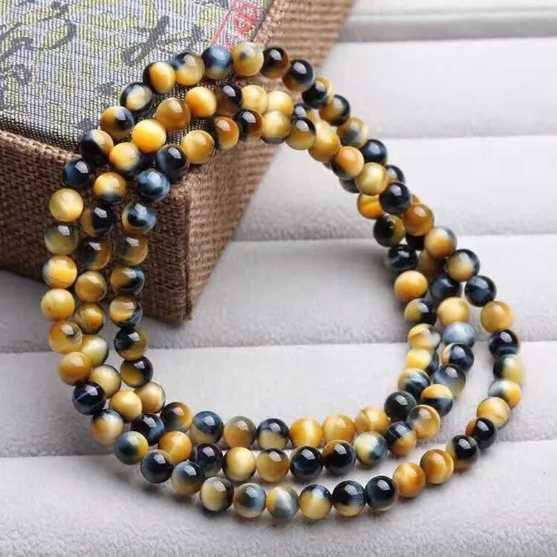 Gelang batu mata harimau fantasi semulajadi, tiga bulatan, lelaki, model wanita, batu jernih harimau biru kuning, gelang berbilang bulatan, pasangan, aksesori fesyen 
