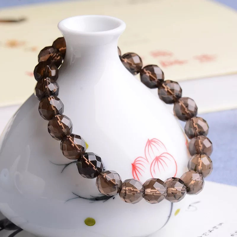 Gelang kristal teh asli. 64 faset, faset, gelang kuarza berasap 