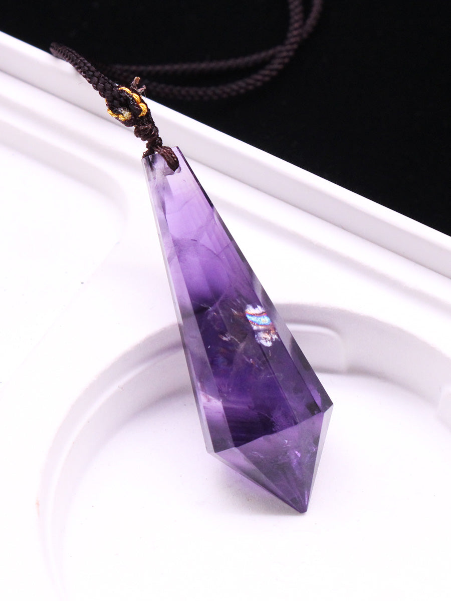 Natural amethyst hexagonal prism, pendant, male and female couple, original stone necklace, pendant, jewelry, gift 