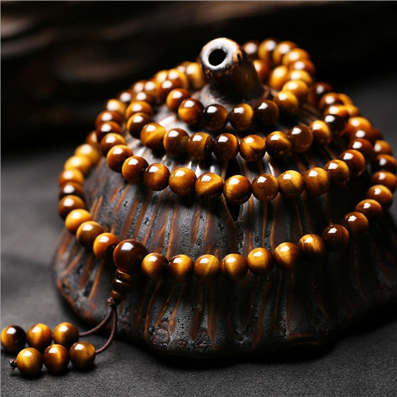 Natural gold tiger's eye, yellow tiger's eye bracelet, 108 beads bracelet, tiger's eye crystal, couple jewelry