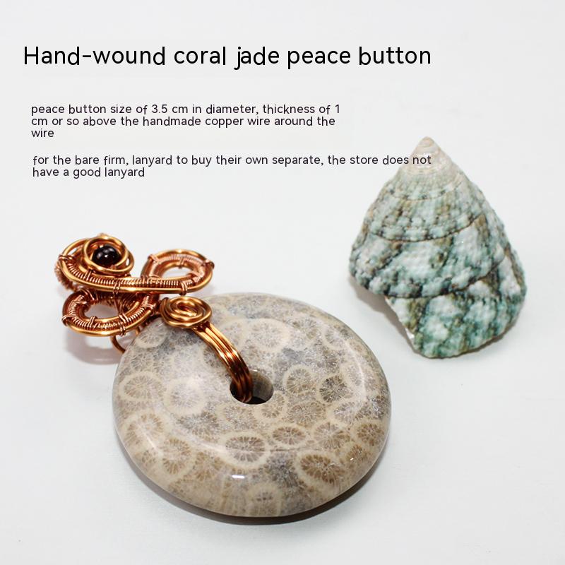 Natural crystal raw stone pendant, coral jade safety buckle, handmade metal winding, original sweater chain, necklace 