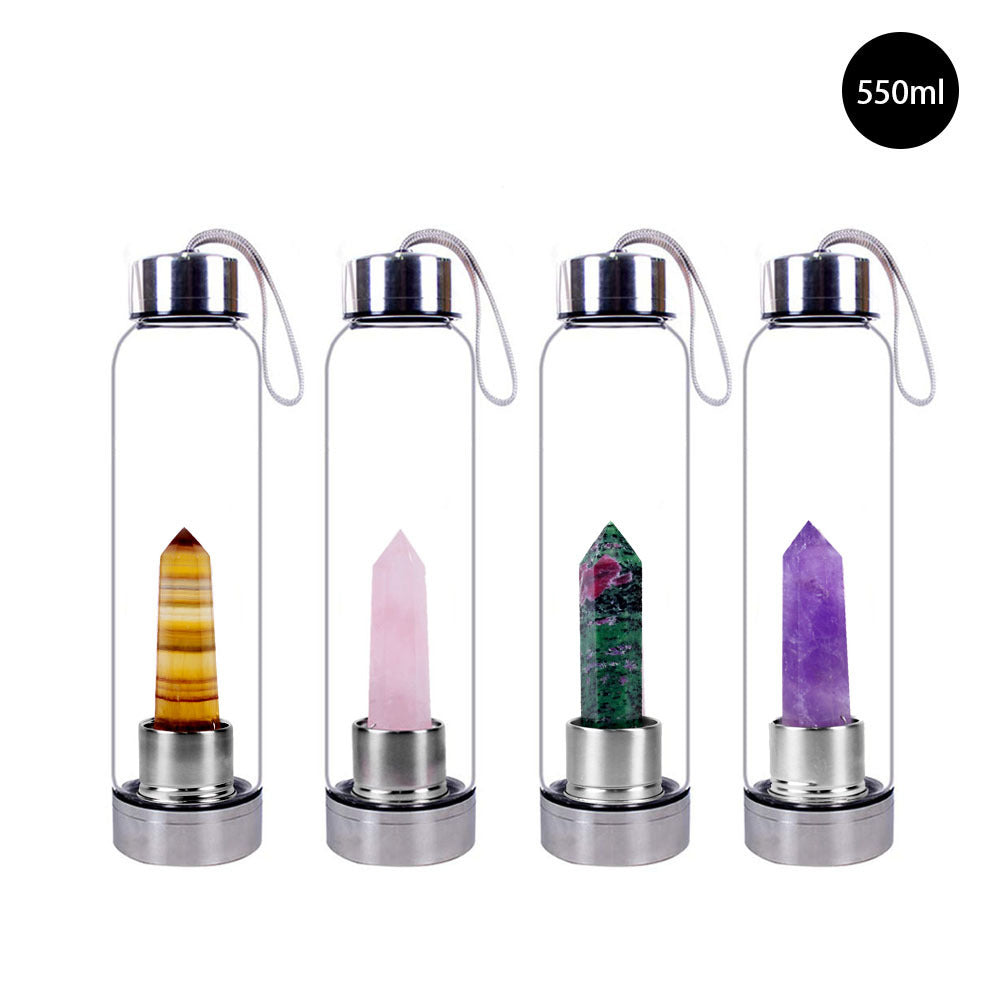 Bijih tiang kristal asli, batu kasar, cawan spa kaca, botol air, botol air sukan, kristal 