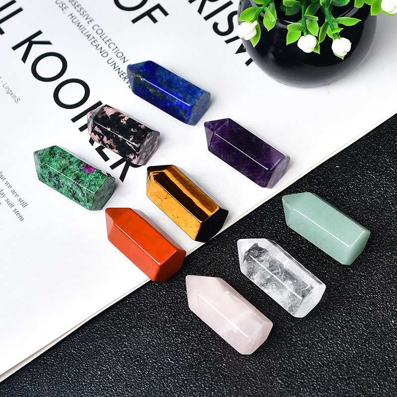 Lajur bucu tunggal semulajadi, hiasan tatasusunan tujuh bintang, lajur kristal heksagon, lapis lazuli, kristal putih, kristal merah jambu, fluorit, opal 