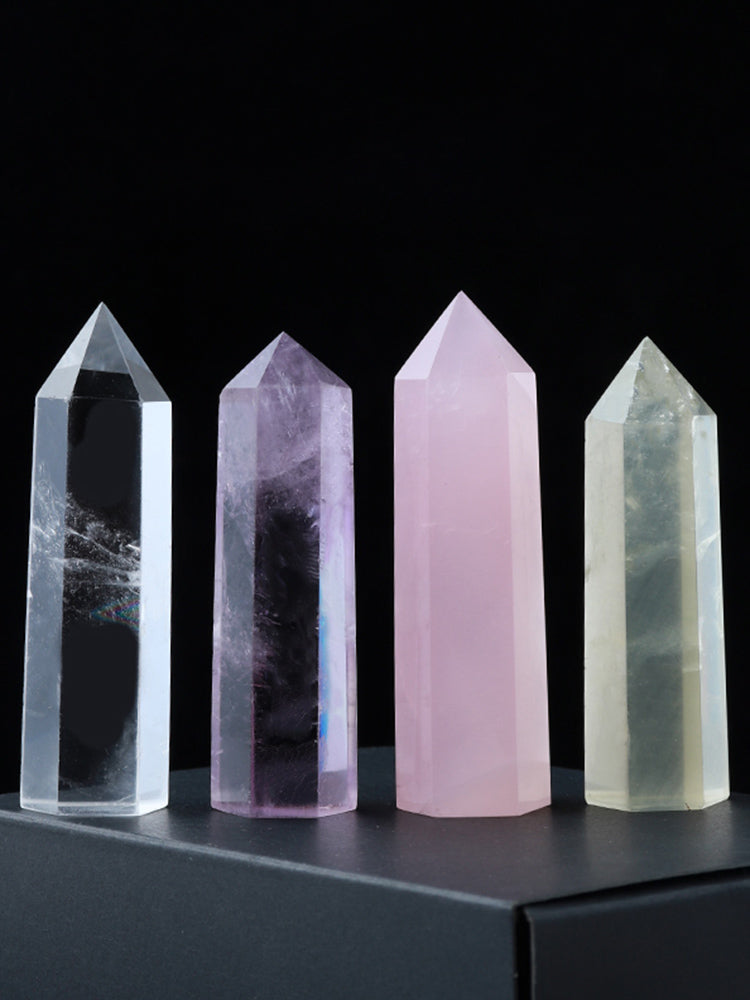 Natural Clear Quartz And Rose Quartz Rough, Hexagonal Prism, Rose Quartz Column, Single Point Crystal Stone, Demagnetizing And Purifying Ore, Decoration