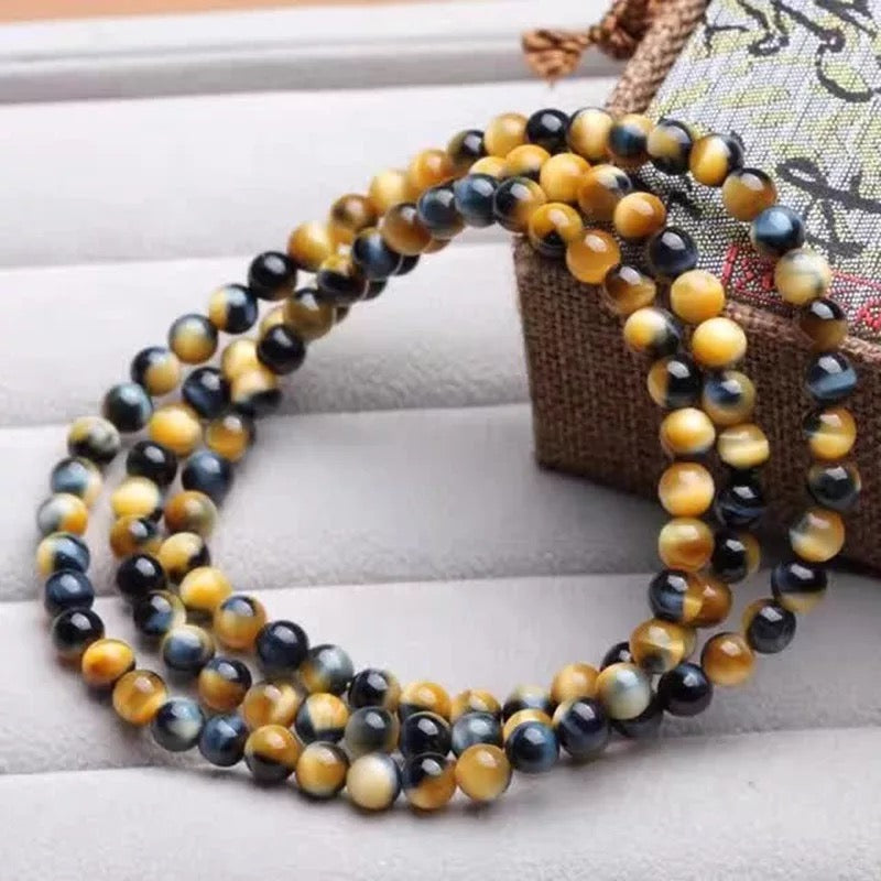 Gelang batu mata harimau fantasi semulajadi, tiga bulatan, lelaki, model wanita, batu jernih harimau biru kuning, gelang berbilang bulatan, pasangan, aksesori fesyen 