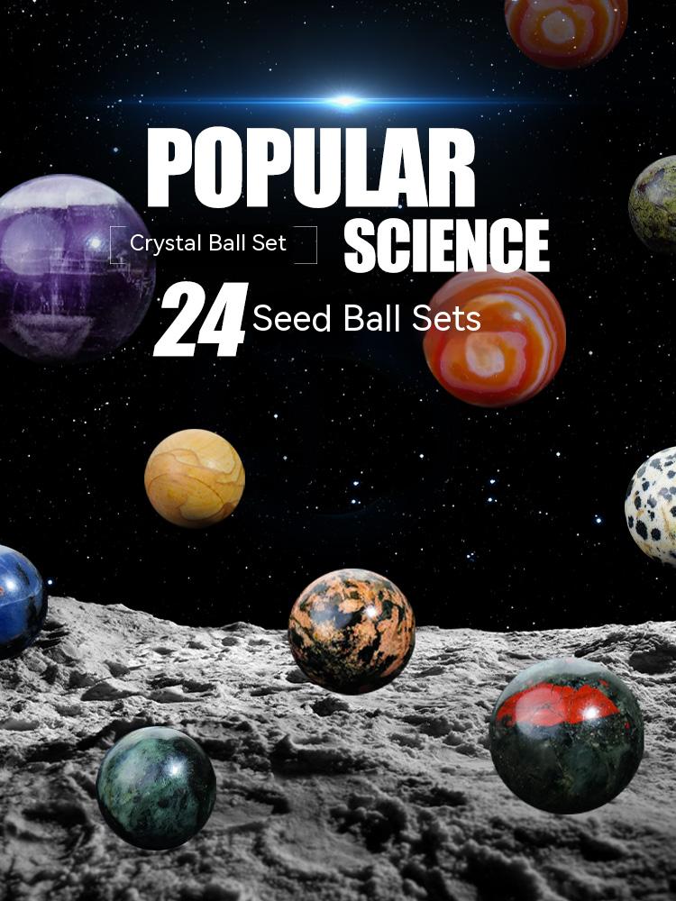 Natural Crystal Sphere Set Box, Specimen Crystal Rough Ore, Children's Popular Science Gemstone Ornaments, Decorative Gifts