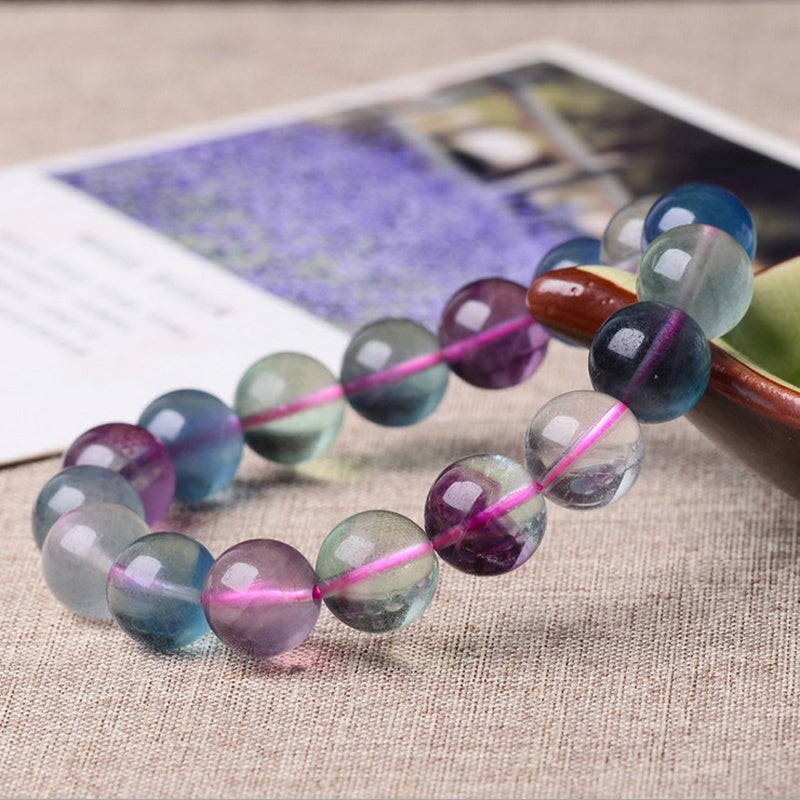 Gelang fluorit tujuh warna semulajadi, gelang kristal bulatan tunggal, manis dan ringkas, seni segar, barang kemas 