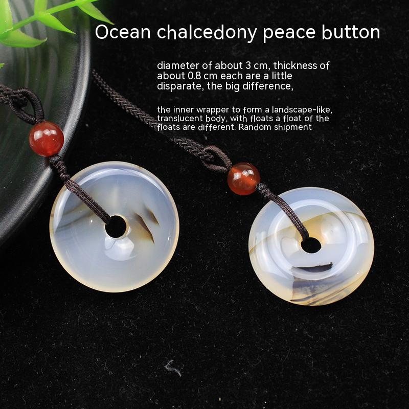 Natural agate rough stone pendant, marine chalcedony crystal, safety buckle, necklace for men and women, clavicle chain, pendant 