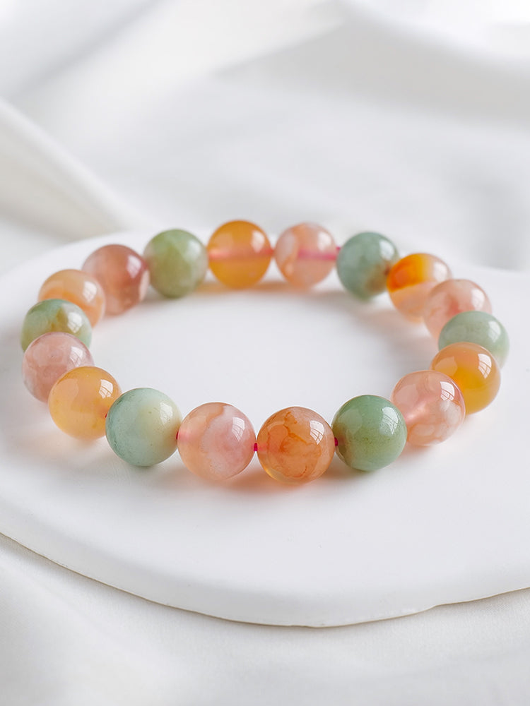Gelang batu akik bunga sakura asli, gelang, spesies ais, chalcedony Madagascar, bulatan tunggal, hadiah untuk teman wanita, hadiah hari jadi, gadis 