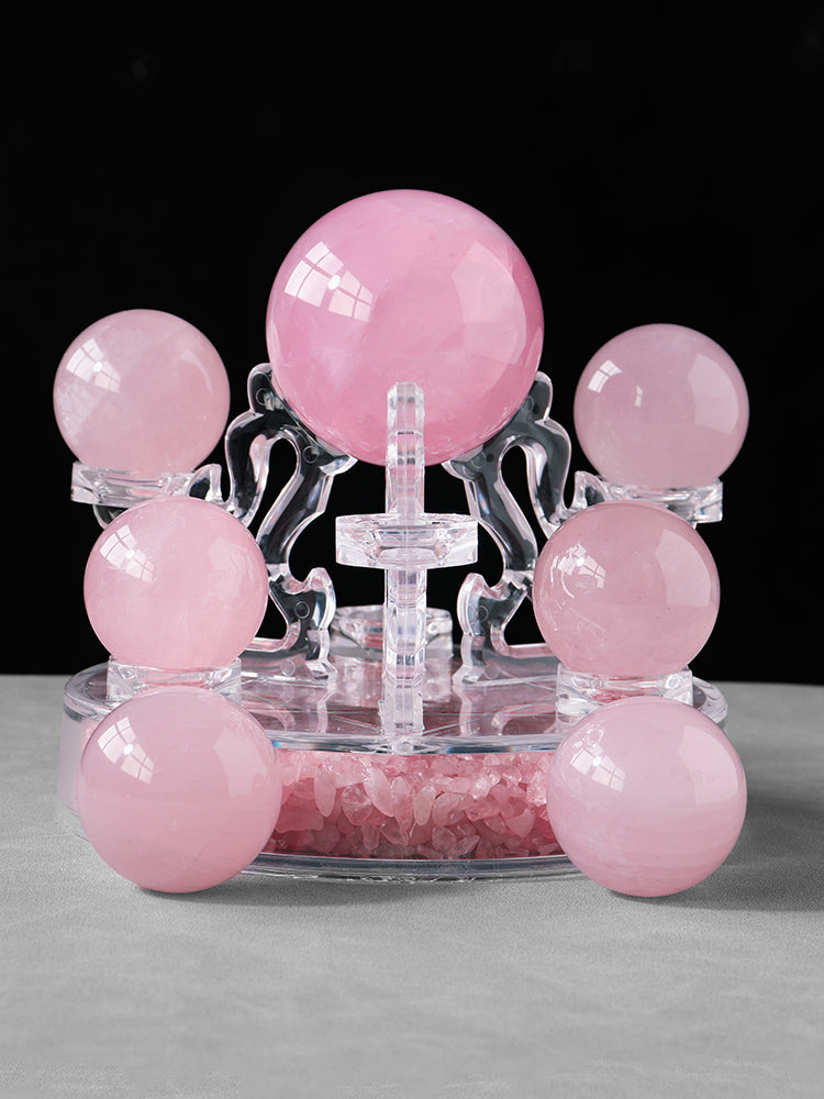 Bola kristal merah jambu semulajadi, hiasan susunan tujuh bintang, batu kasar kristal, batu bunga raya, hadiah perkahwinan, cinta, hadiah, rumah, hiasan 