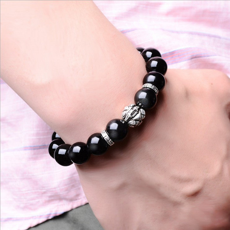 Obsidian Mata Pelangi Semulajadi, Gelang Pixiu, Gelang Jin Yaoshi untuk Lelaki dan Wanita, Cincin Tunggal untuk Pasangan, Kristal Manik Buddha, Gelang 