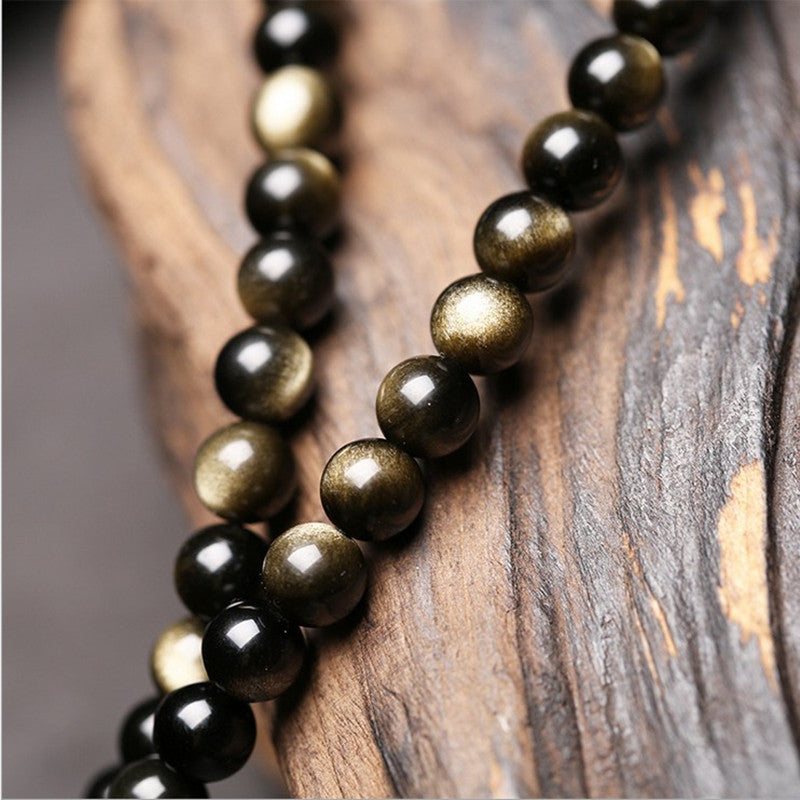 Natural Obsidian Bracelet, Men and Women, 108 Buddha Beads Bracelet, Crystal Couple Jewelry Gift