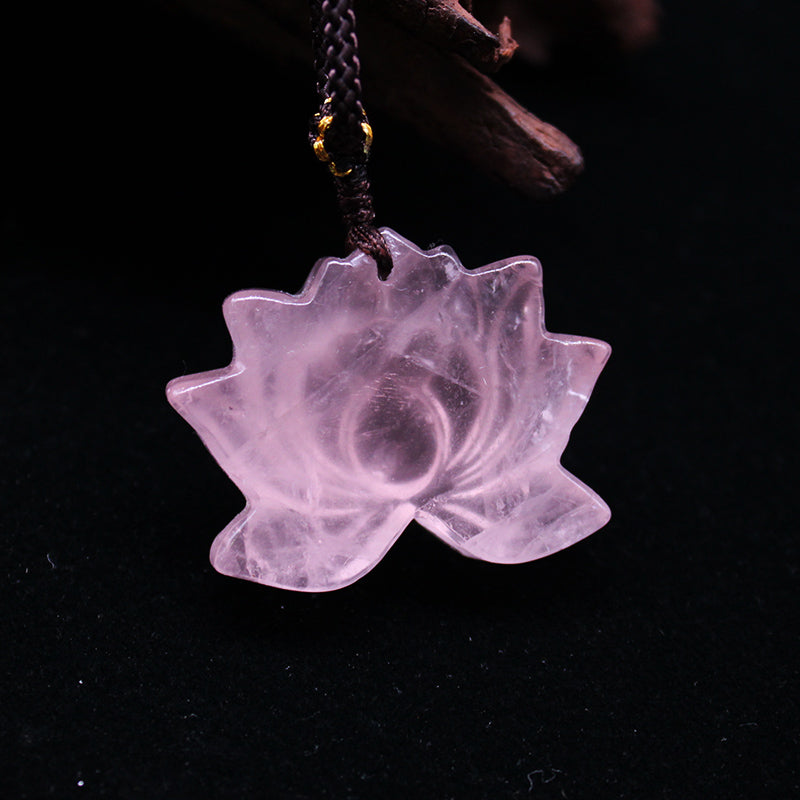 天然水晶吊坠,粉晶莲花,花朵,原石,项链,挂件,礼品