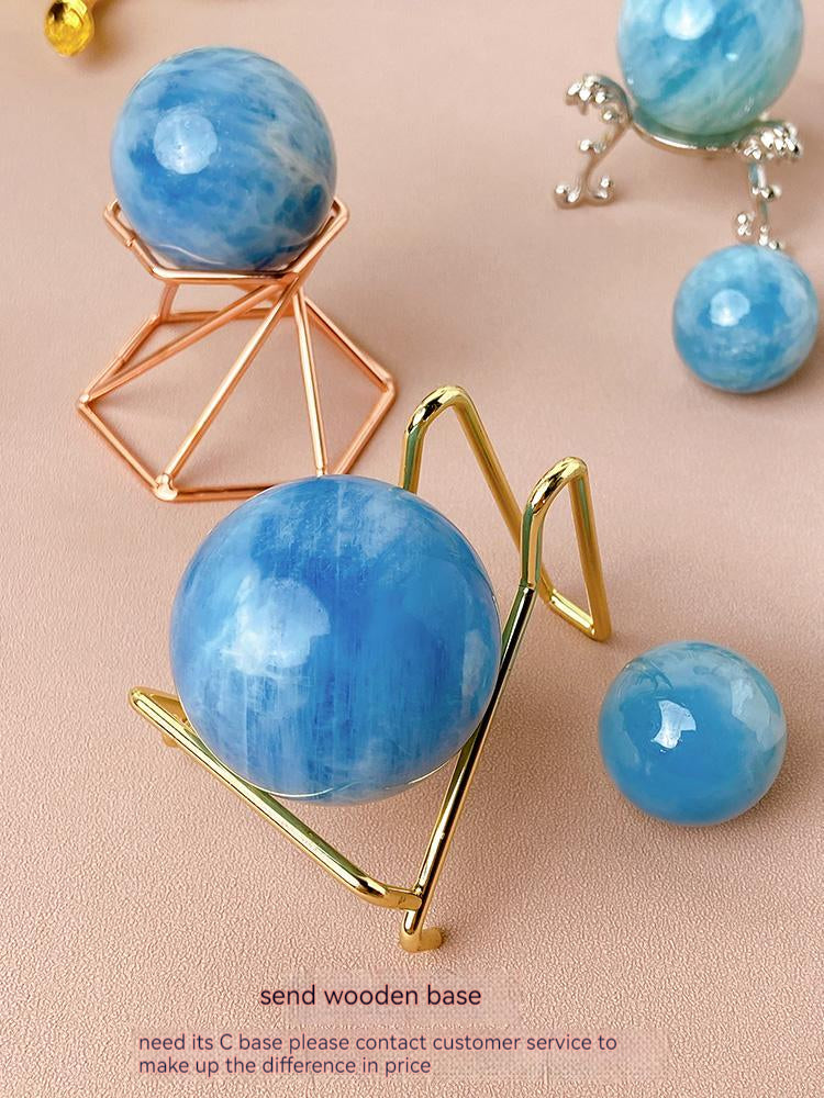 Hiasan bola kristal aquamarine ais asli, batu permata biru, bijih, hiasan seni pejabat 