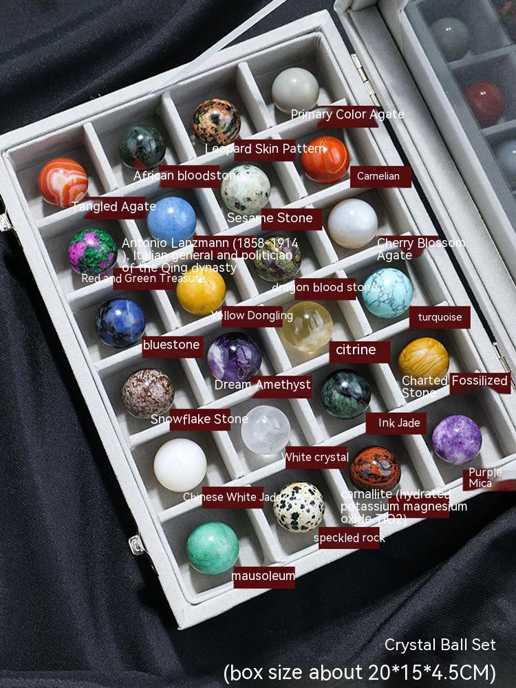 Natural Crystal Sphere Set Box, Specimen Crystal Rough Ore, Children's Popular Science Gemstone Ornaments, Decorative Gifts