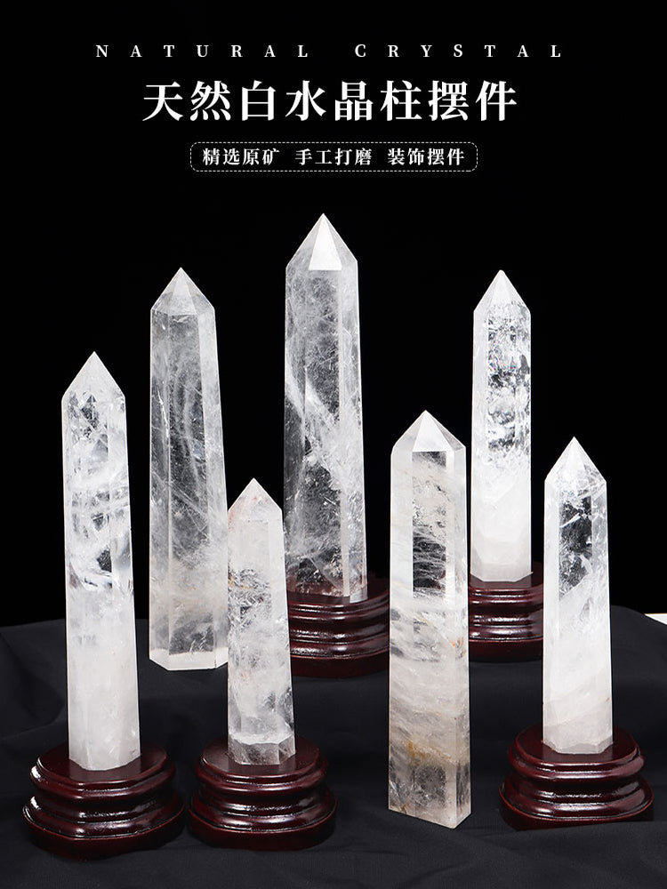 Natural white crystal, amethyst, pink crystal, citrine, ornaments, crystal column, hexagonal prism, rough grinding, home furnishing, desk 