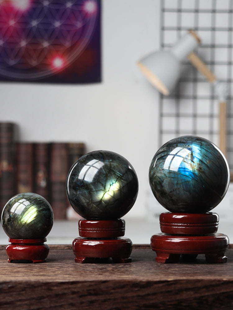 Natural Crystal Sphere, Fire Moonstone, Decoration, Labradorite Sphere, Ore Rough Stone, Gemstone, Home Office, Desktop Decoration