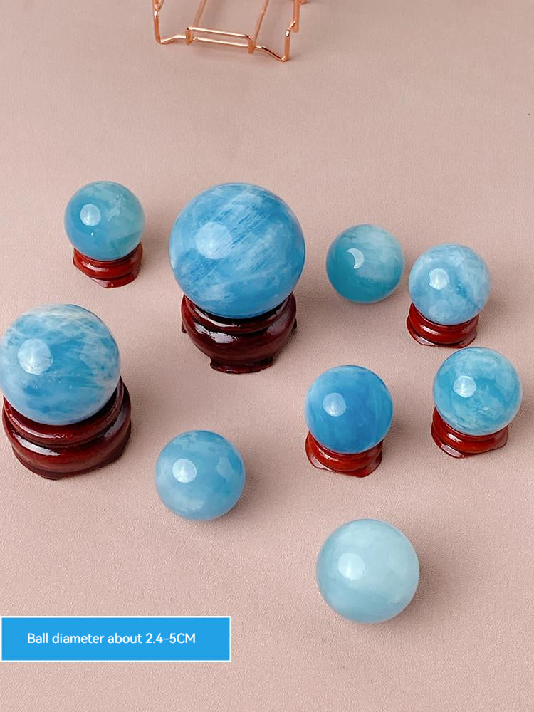 Hiasan bola kristal aquamarine ais asli, batu permata biru, bijih, hiasan seni pejabat 