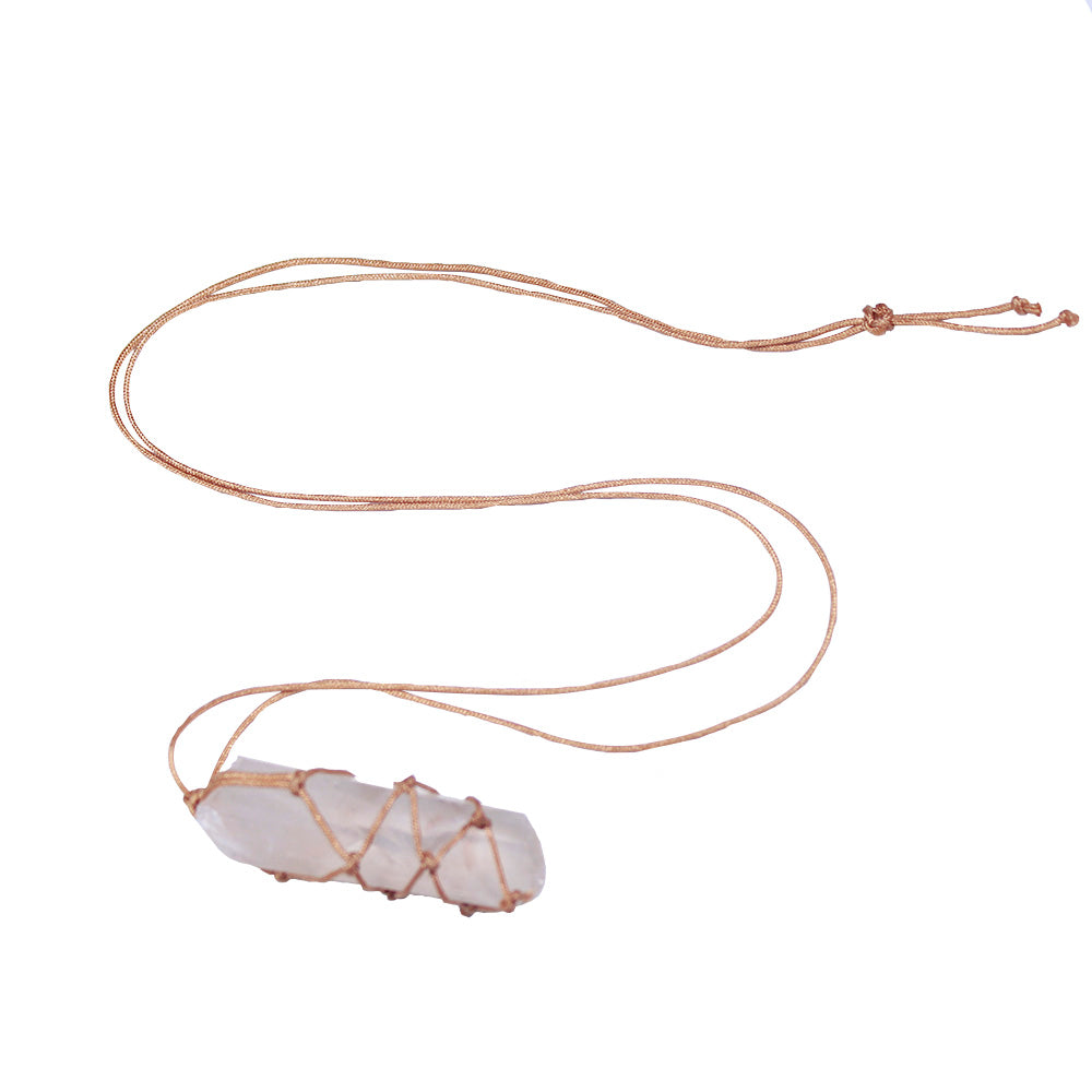 Natural Single White Crystal Rough Pendant, Hand-Woven Net Bag, DIY Jewelry Necklace