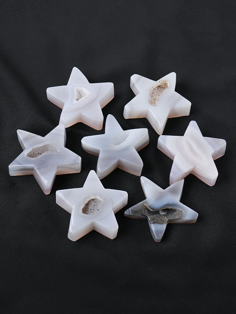 Natural crystal agate crystal hole five-pointed star raw stone ore crystal hole star decoration handmade decoration collection gift