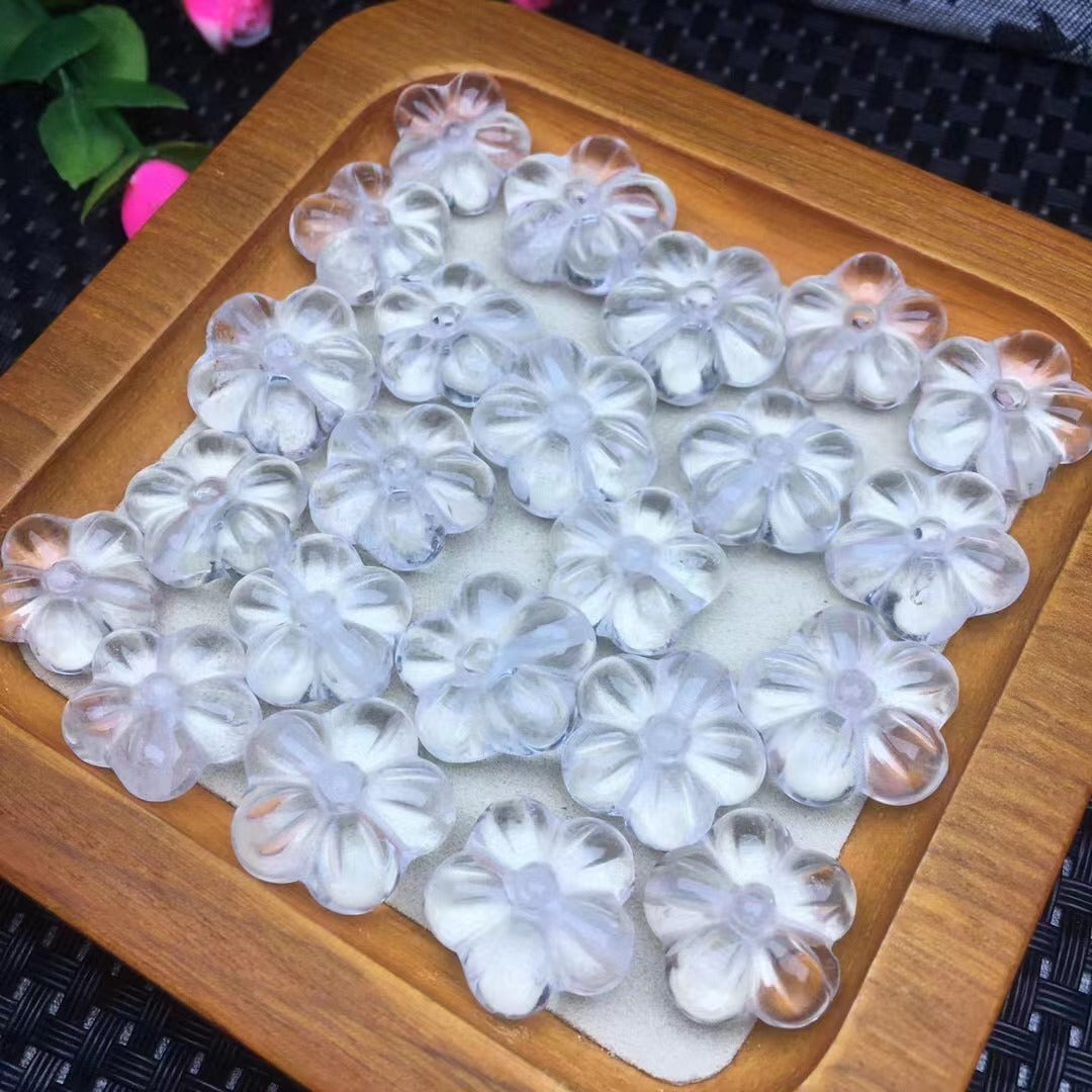 Natural white crystal, small flower carvings, antique flowers, DIY accessories, white crystal semi-finished products,