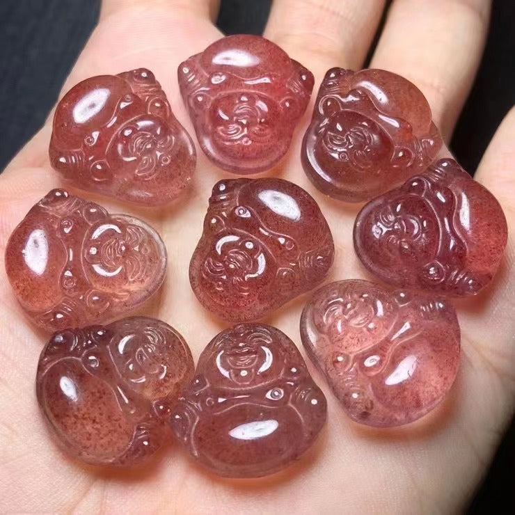 Natural strawberry crystal, small Maitreya Buddha, big belly Buddha, diy accessories