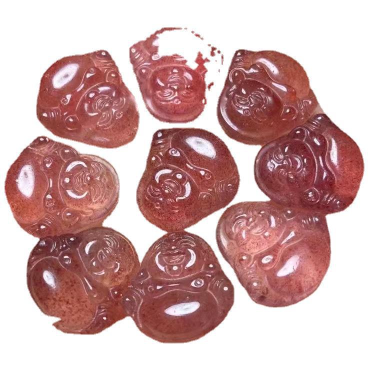 Natural strawberry crystal, small Maitreya Buddha, big belly Buddha, diy accessories