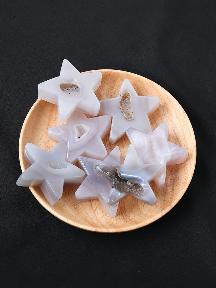Natural crystal agate crystal hole five-pointed star raw stone ore crystal hole star decoration handmade decoration collection gift